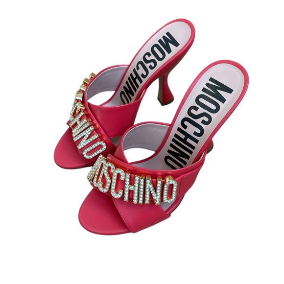 Moschino Couture Crystal Embellished Leather Mule Orange Sandal NWT Size 6 - Picture 4 of 14